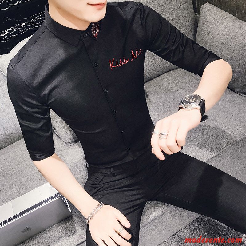 Chemise Homme Manche Courte Beau Slim Une Veste Tendance Noir