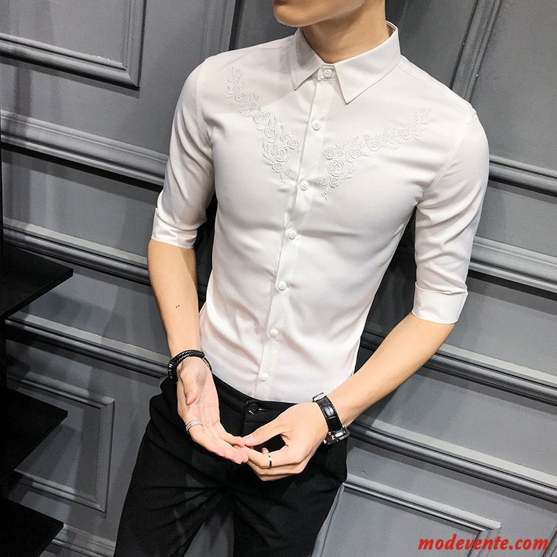 Chemise Homme Manche Courte Beau Slim Une Veste Tendance Noir