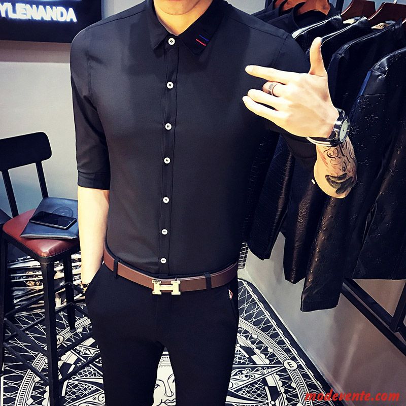 Chemise Homme Manche Courte Beau Slim Une Veste Tendance Noir