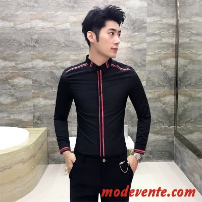 Chemise Homme Manche Courte Moulant Beau Slim Été Noir