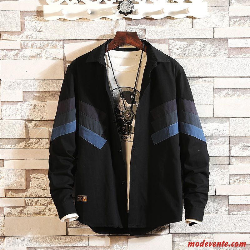Chemise Homme Manteau Baggy L'automne Tendance Beau Longues Couleurs Mixtes Bleu