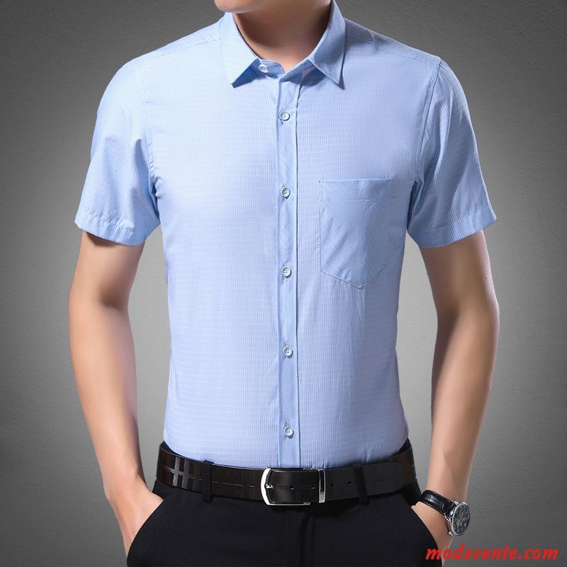 Chemise Homme Mince Été Baggy Carreaux Chemisette Décontractée Bleu