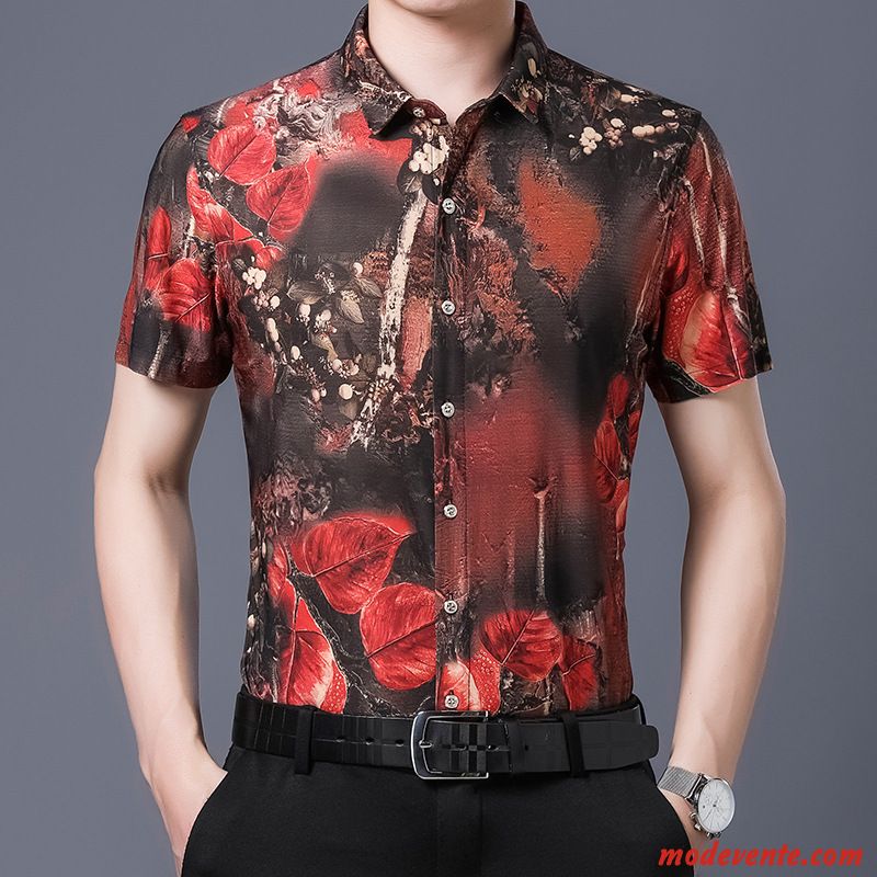 Chemise Homme Mode Été Personnalité Courte Modèle Fleur Impression Or