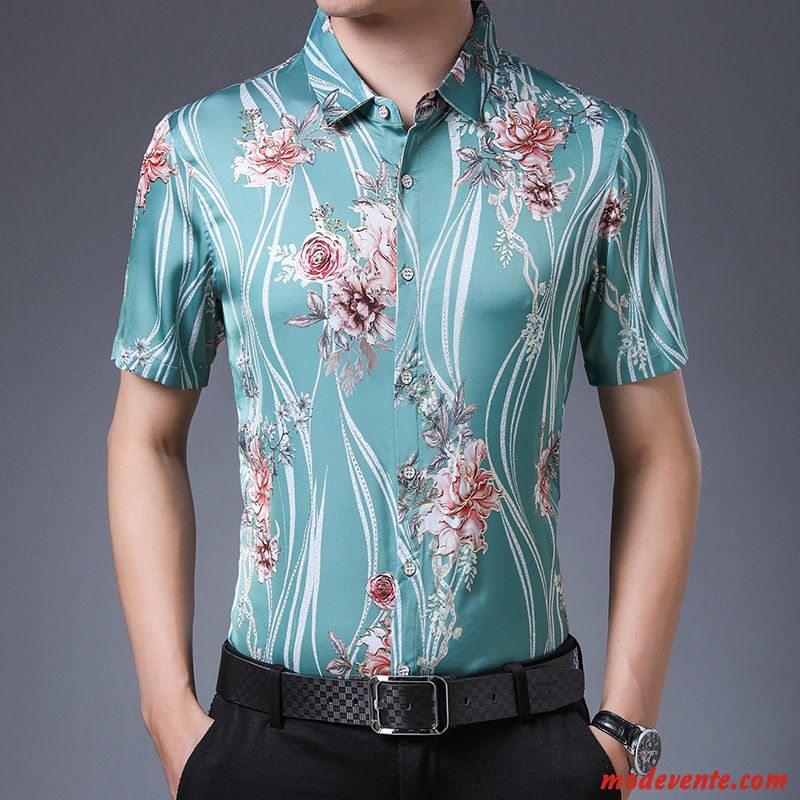 Chemise Homme Modèle Fleur Personnalité Fleurs Été Mode Impression Rose Or