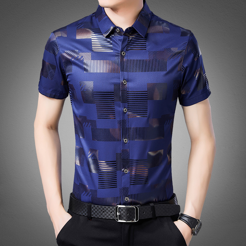 Chemise Homme Rayé Décontractée Carreaux Beau Tendance Été Violet