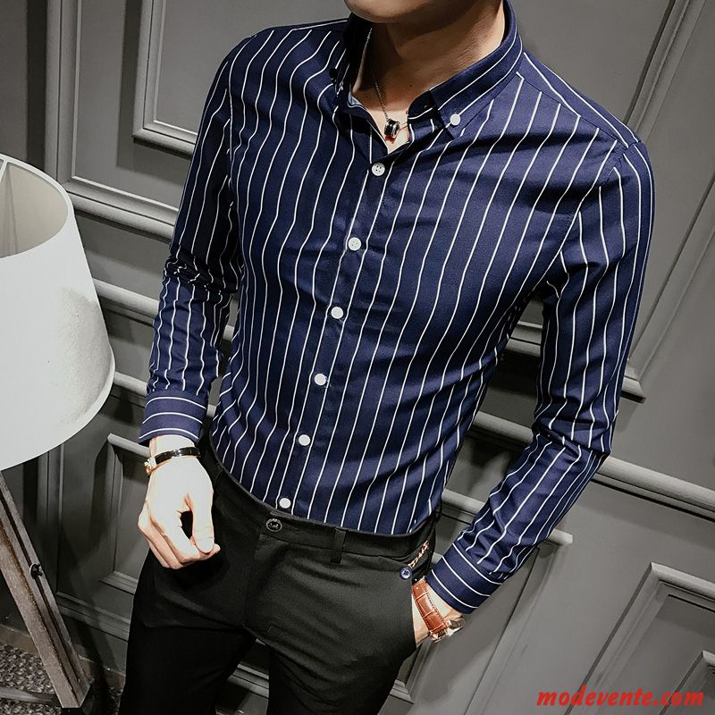 Chemise Homme Slim Beau Hiver Tendance L'automne Décontractée Bleu