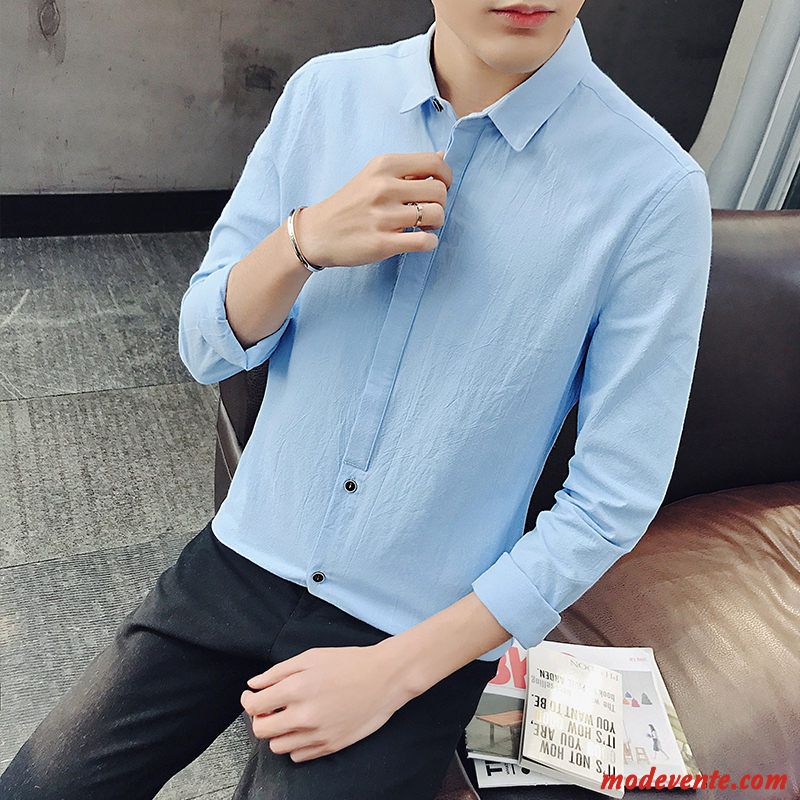 Chemise Homme Slim Décontractée Été Tendance Longues Manche Blanc Vert