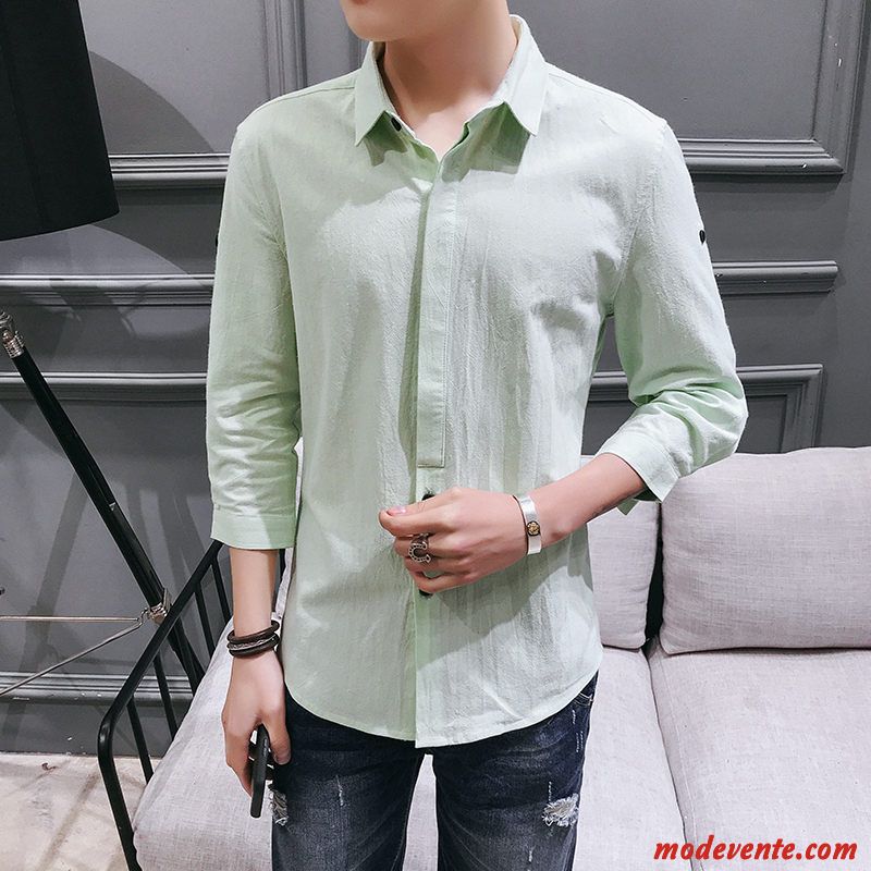 Chemise Homme Slim Décontractée Été Tendance Longues Manche Blanc Vert