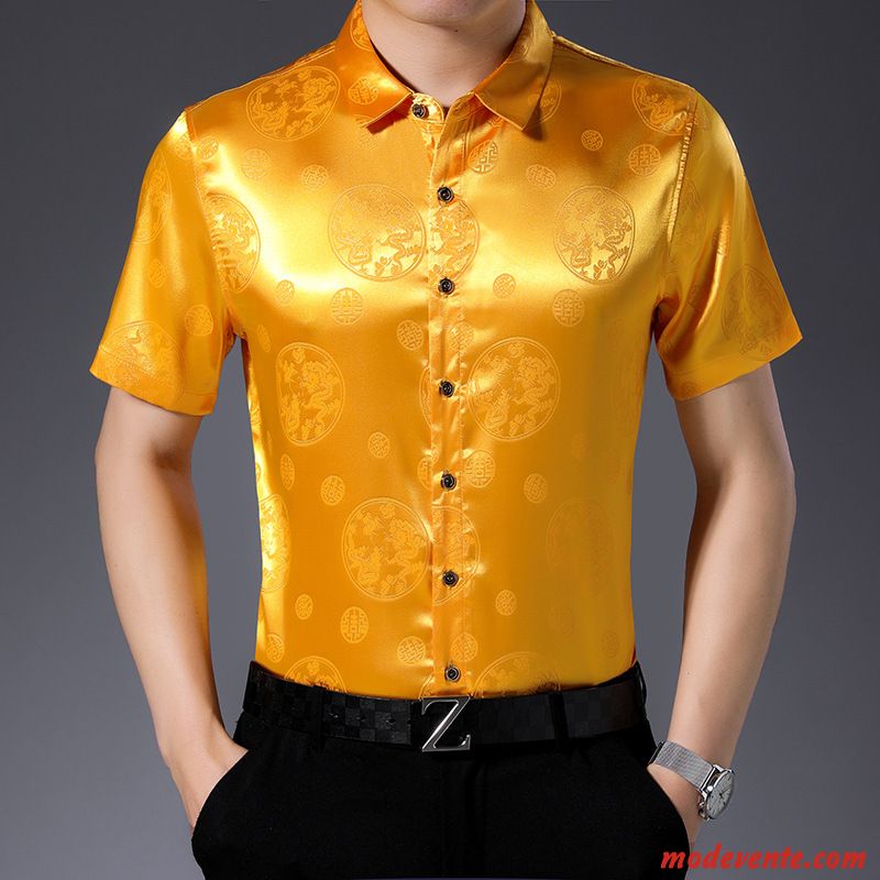 Chemise Homme Style Chinois Dominateur Mode Grande Taille Dragon Été Noir