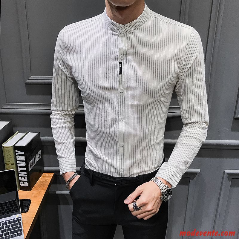 Chemise Homme Tendance Britanique Longues Slim Printemps De Travail Bleu