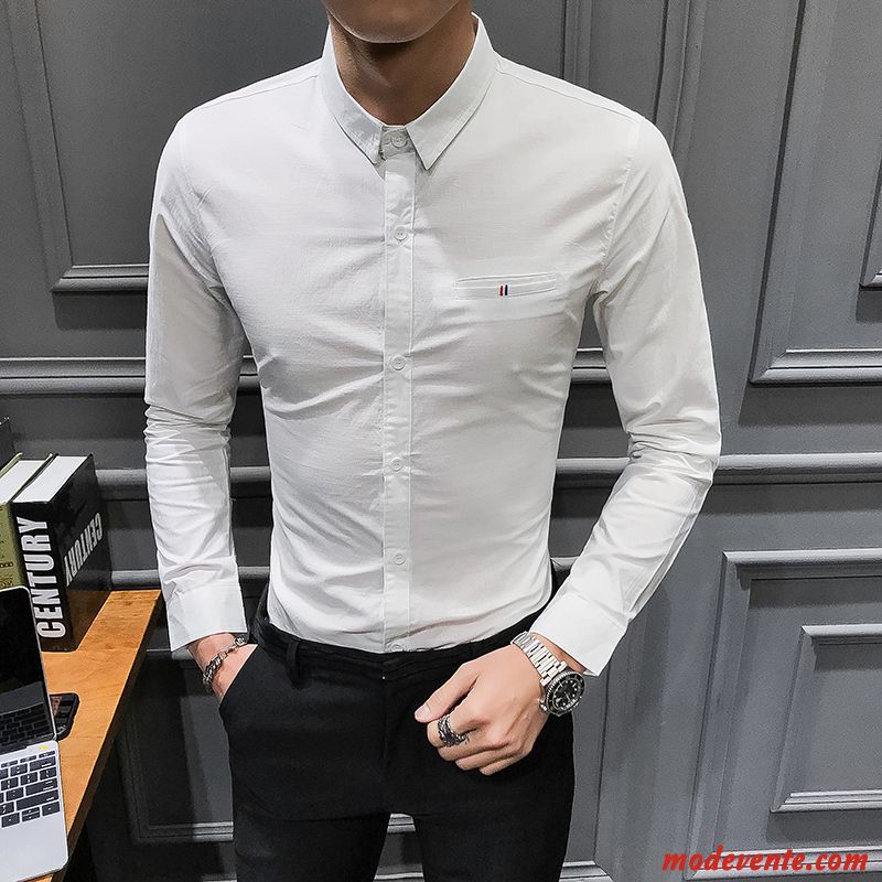 Chemise Homme Tendance Britanique Longues Slim Printemps De Travail Bleu