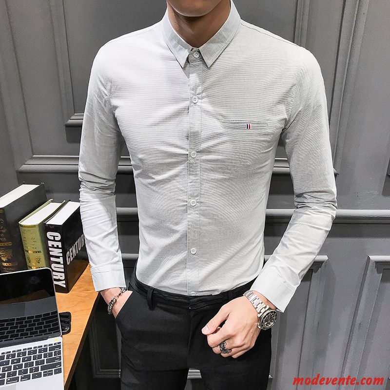 Chemise Homme Tendance Britanique Longues Slim Printemps De Travail Bleu