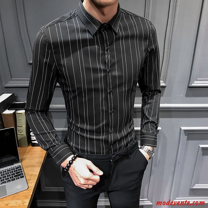 Chemise Homme Tendance Britanique Longues Slim Printemps De Travail Bleu