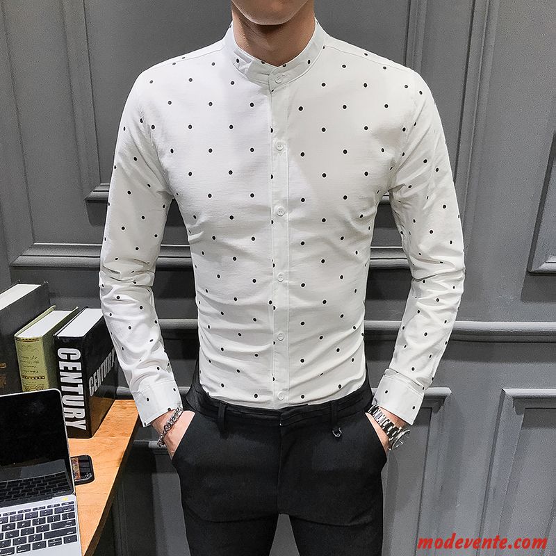 Chemise Homme Tendance Britanique Longues Slim Printemps De Travail Bleu