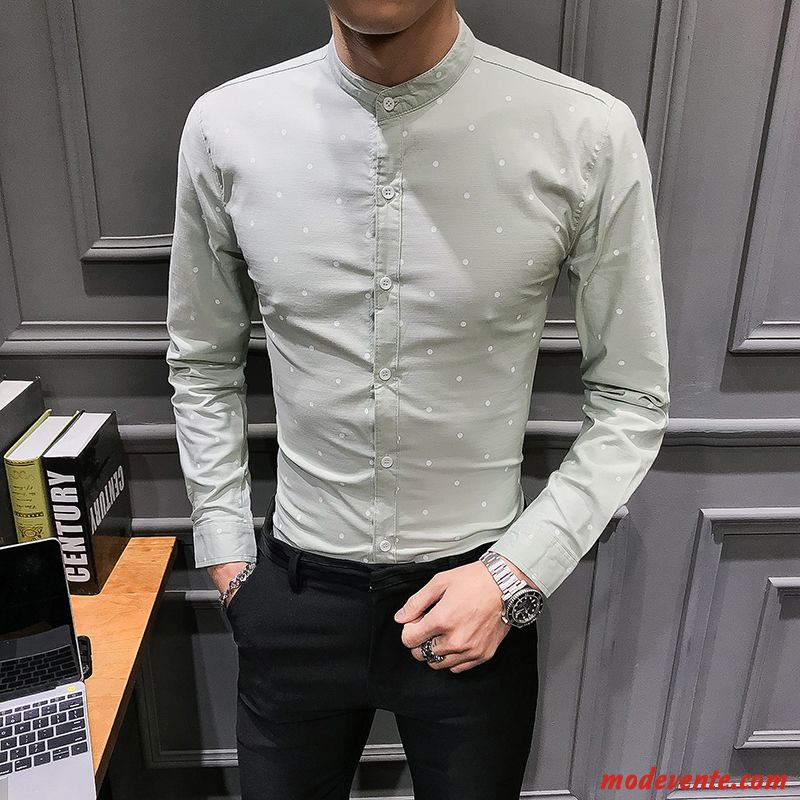 Chemise Homme Tendance Britanique Longues Slim Printemps De Travail Bleu