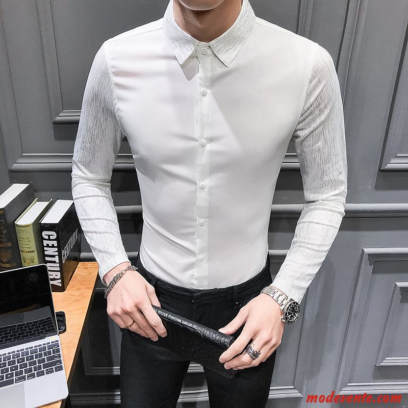 Chemise Homme Tendance Britanique Longues Slim Printemps De Travail Bleu