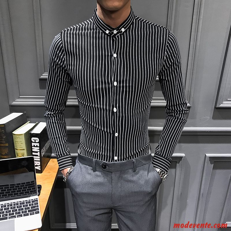 Chemise Homme Tendance Britanique Longues Slim Printemps De Travail Bleu