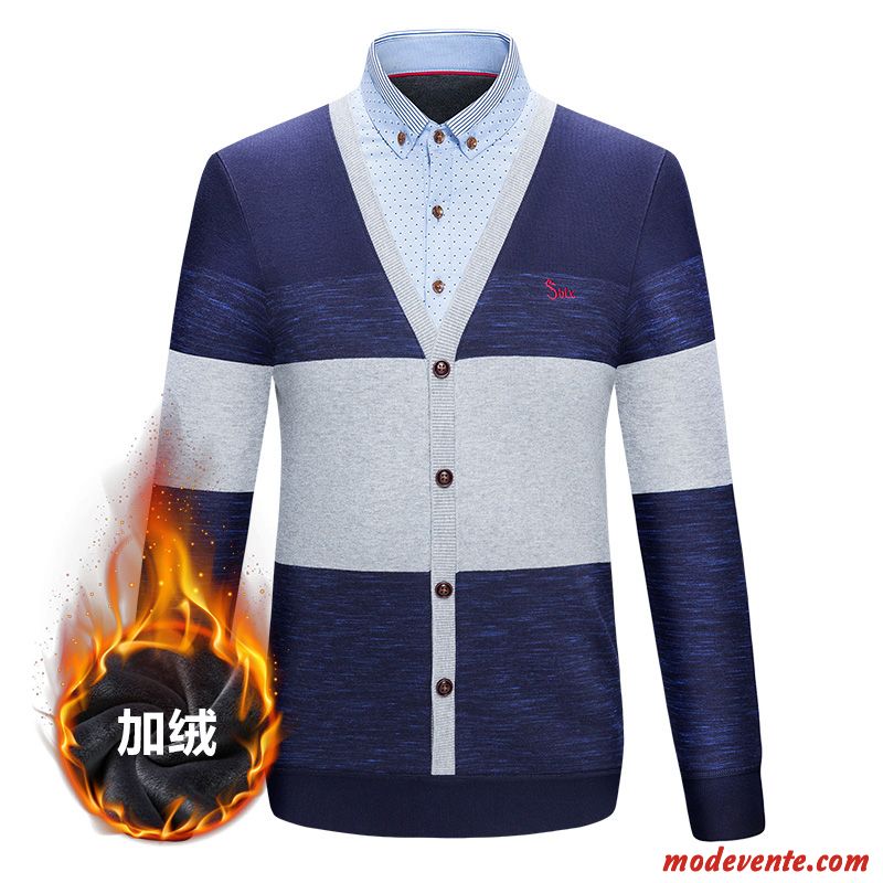 Chemise Homme Une Veste Longues Épaissir Knitwear Hiver Chauds Bleu