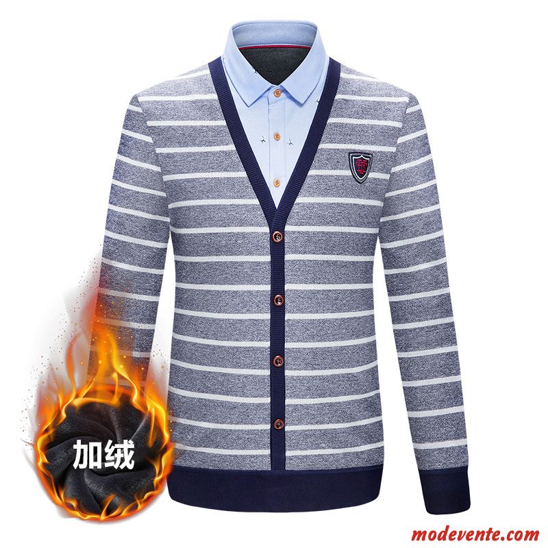 Chemise Homme Une Veste Longues Épaissir Knitwear Hiver Chauds Bleu