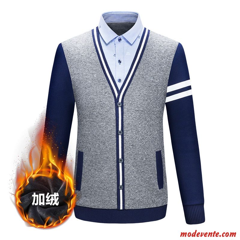 Chemise Homme Une Veste Longues Épaissir Knitwear Hiver Chauds Bleu