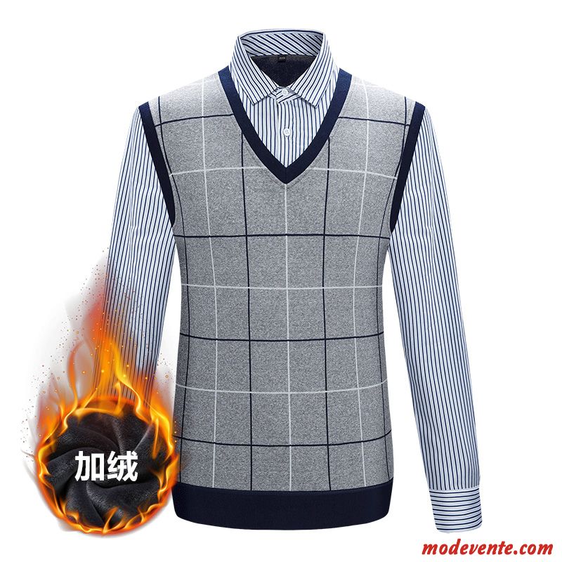 Chemise Homme Une Veste Longues Épaissir Knitwear Hiver Chauds Bleu