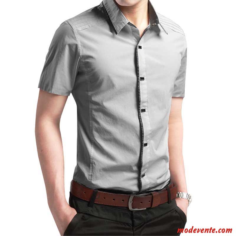 Chemise Homme Épissure Courte Grande Taille Demi Manches Été Coton Bio Bleu Gris