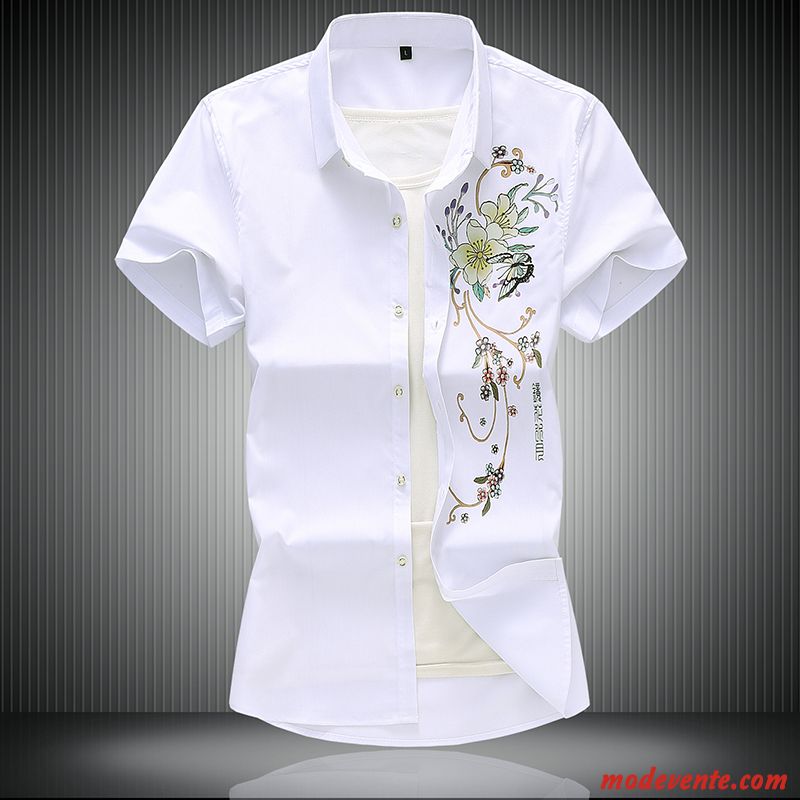 Chemise Homme Été Légère Gras Maillot De Corps Courte Style Chinois Impression Noir