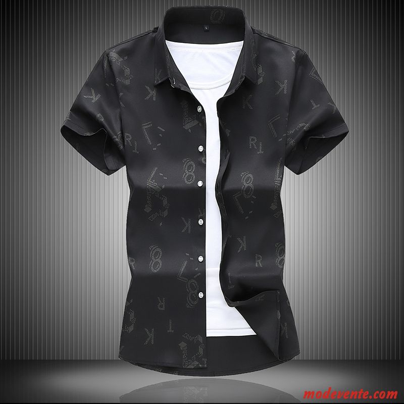 Chemise Homme Été Outwear Manche Demi Manche Grande Taille Impression Noir