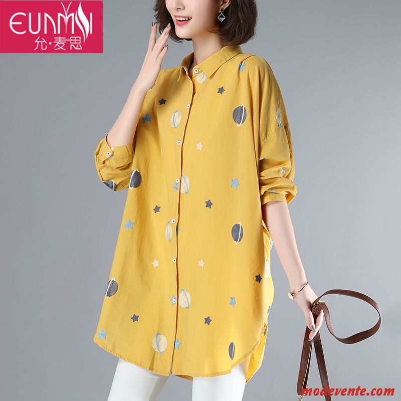 Chemisier Femme Chemise Dame Printemps Une Veste Longues Maman Jaune