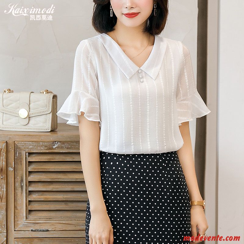 Chemisier Femme Dentelle Une Veste Courte Tendance Été Mousseline De Soie Bleu