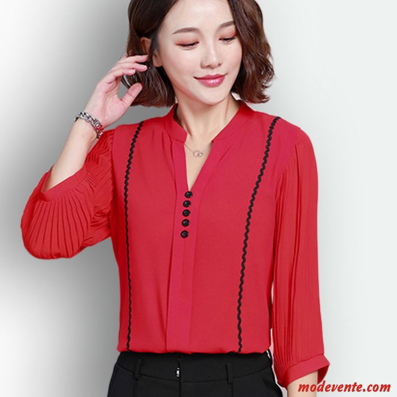 Chemisier Femme L'automne Mousseline De Soie Manche Tendance Une Veste Baggy Rouge