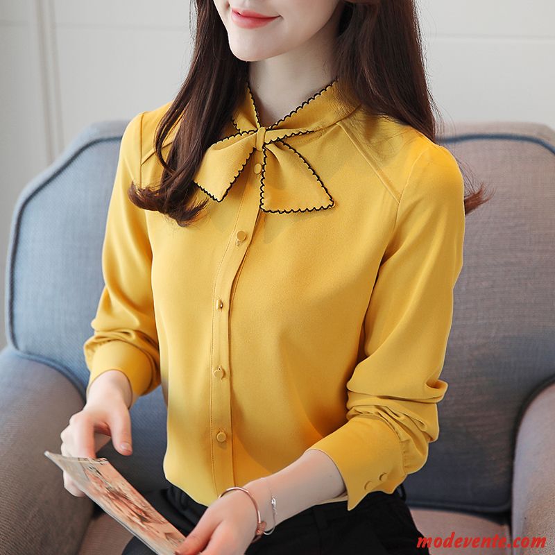 Chemisier Femme Longues Une Veste Mousseline De Soie Mode Tendance L'automne Jaune