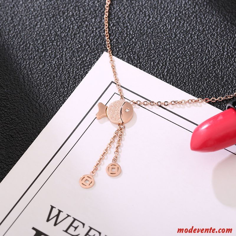 Collier Femme Accessoires Pendentif Tendance Tempérament Court Paragraphe Givré Rose Or