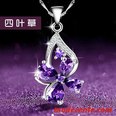 Collier Femme Anniversaire Pendentif Cadeau Simple Cristal Pure Violet Argent
