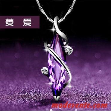 Collier Femme Anniversaire Pendentif Cadeau Simple Cristal Pure Violet Argent