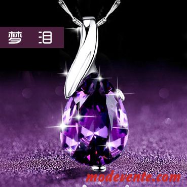 Collier Femme Anniversaire Pendentif Cadeau Simple Cristal Pure Violet Argent