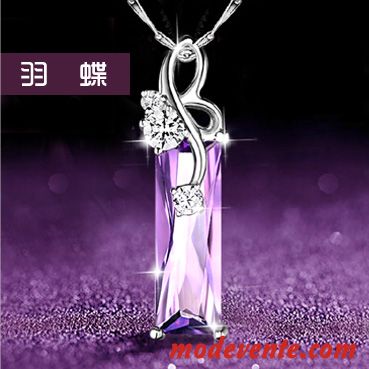 Collier Femme Anniversaire Pendentif Cadeau Simple Cristal Pure Violet Argent