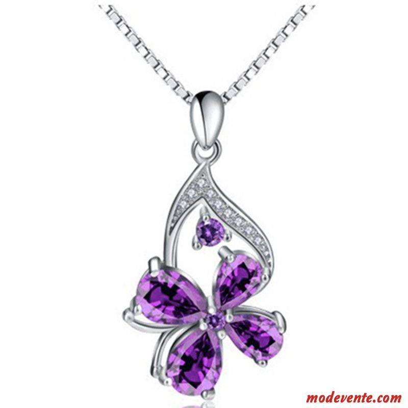 Collier Femme Cadeau D'anniversaire Cristal Pendentif Pure Violet Argent