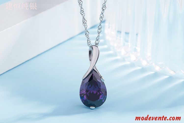 Collier Femme Cadeau D'anniversaire Cristal Pendentif Pure Violet Argent