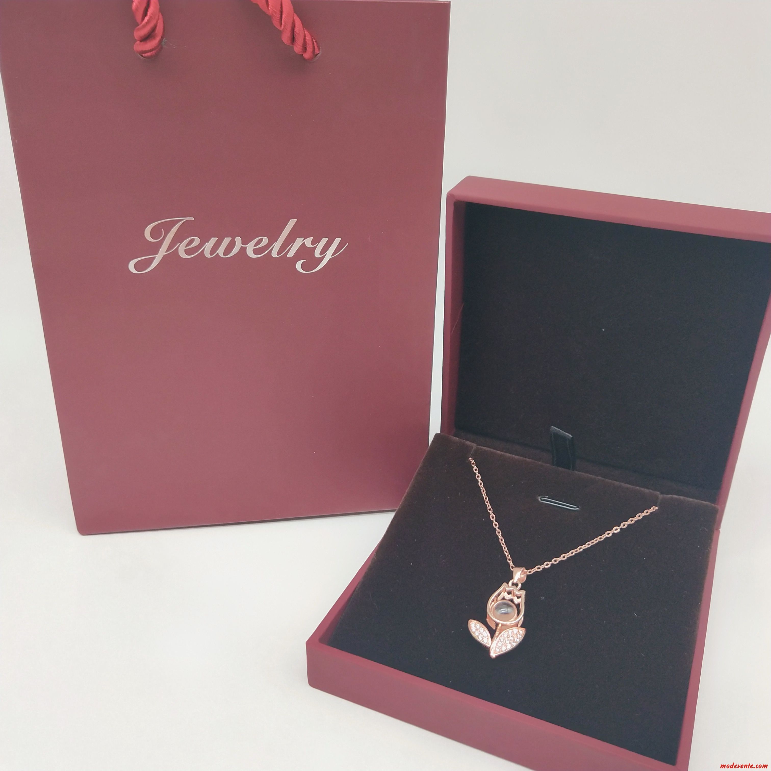 Collier Femme Cadeau Réseau Fleur Le Nouveau Pure Rose Rouge Argent