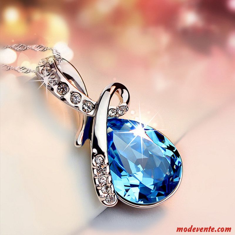 Collier Femme Cristal Accessoires Authentique Cadeau D'anniversaire Pure Pendentif Bleu Argent