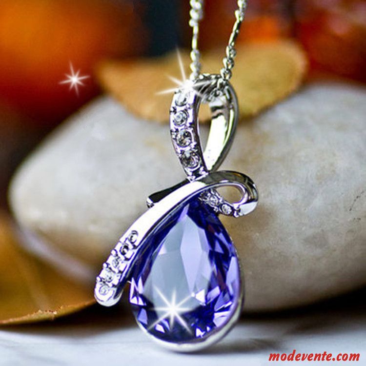 Collier Femme Cristal Accessoires Authentique Cadeau D'anniversaire Pure Pendentif Bleu Argent