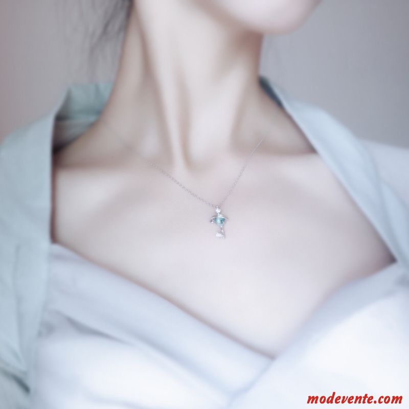 Collier Femme Doux Bleu Clair Bleu Argent