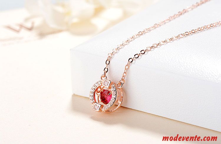 Collier Femme Simple Tempérament Cadeau D'anniversaire Pure Cœur Rouge Argent