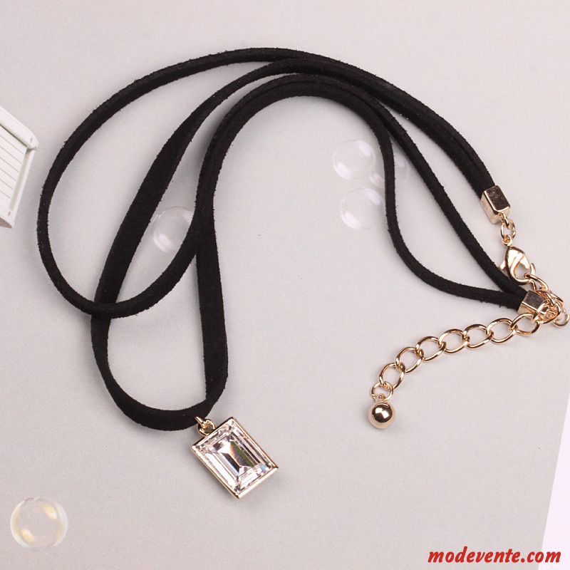 Collier Femme Tendance Velours Personnalité Couche Double Court Paragraphe Bleu Noir