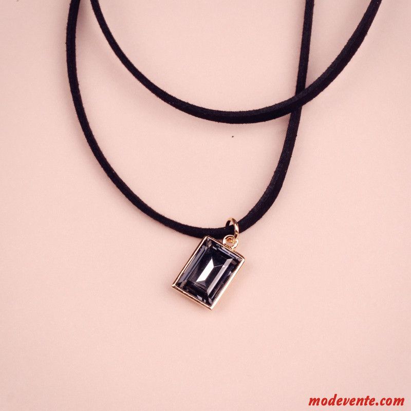 Collier Femme Tendance Velours Personnalité Couche Double Court Paragraphe Bleu Noir