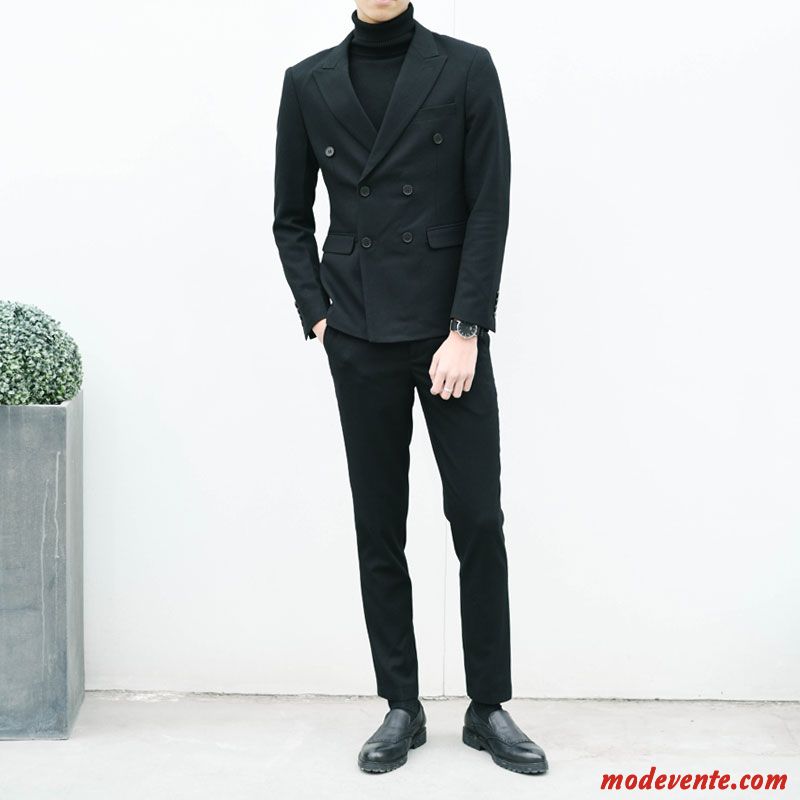 Costume Homme Jeunesse Mariage Slim Costume Formel Petit Costume Ensemble Noir