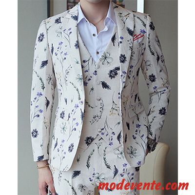 Costume Homme L'automne Manteau Printemps Décontractée Slim Floral Impression Blanc