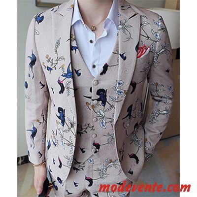 Costume Homme L'automne Manteau Printemps Décontractée Slim Floral Impression Blanc