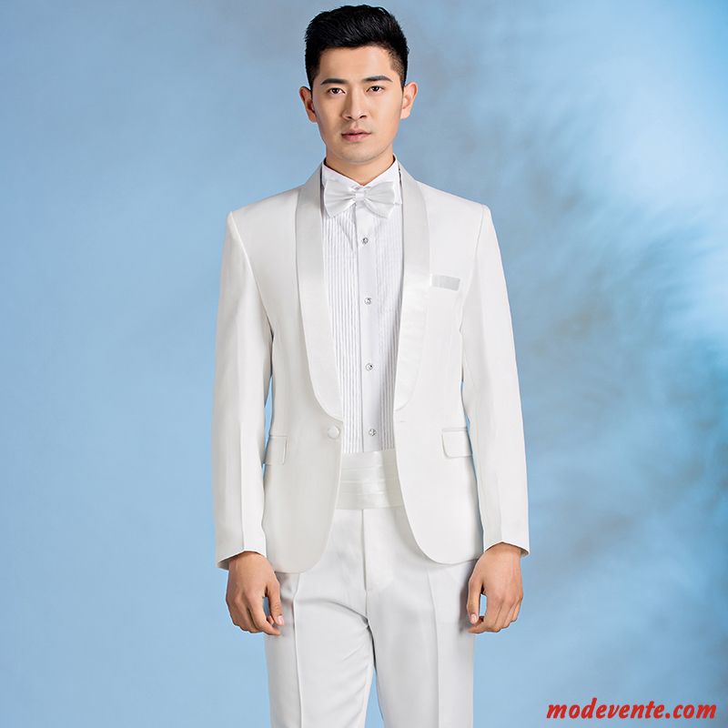 Costume Homme Mariée Bleu Présidé Ensemble Slim Robe De Soirée Blanc Noir